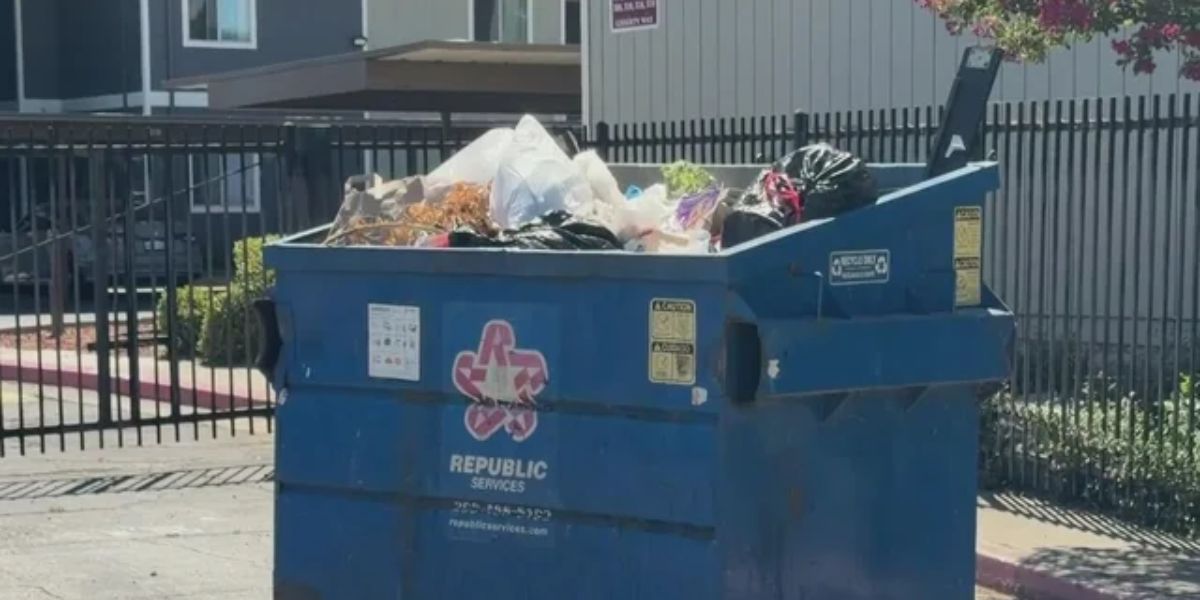 Dog found dead in a dumpster inside its crate at a Stockton apartment — and the image has the community furious