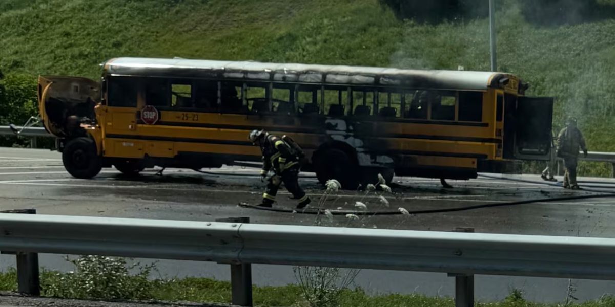 School Bus Erupts in Flames on I-79 in Bridgeport — Here's What Was Found Inside When Crews Arrived